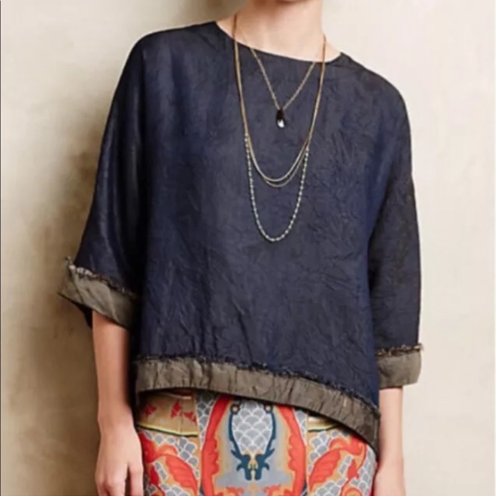 ISO Anthropologie Amadi top-fringed tencel blue XL